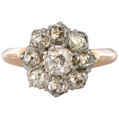19th Century 18 Karat Yellow Gold Diamonds Daisy Engagement Ring
