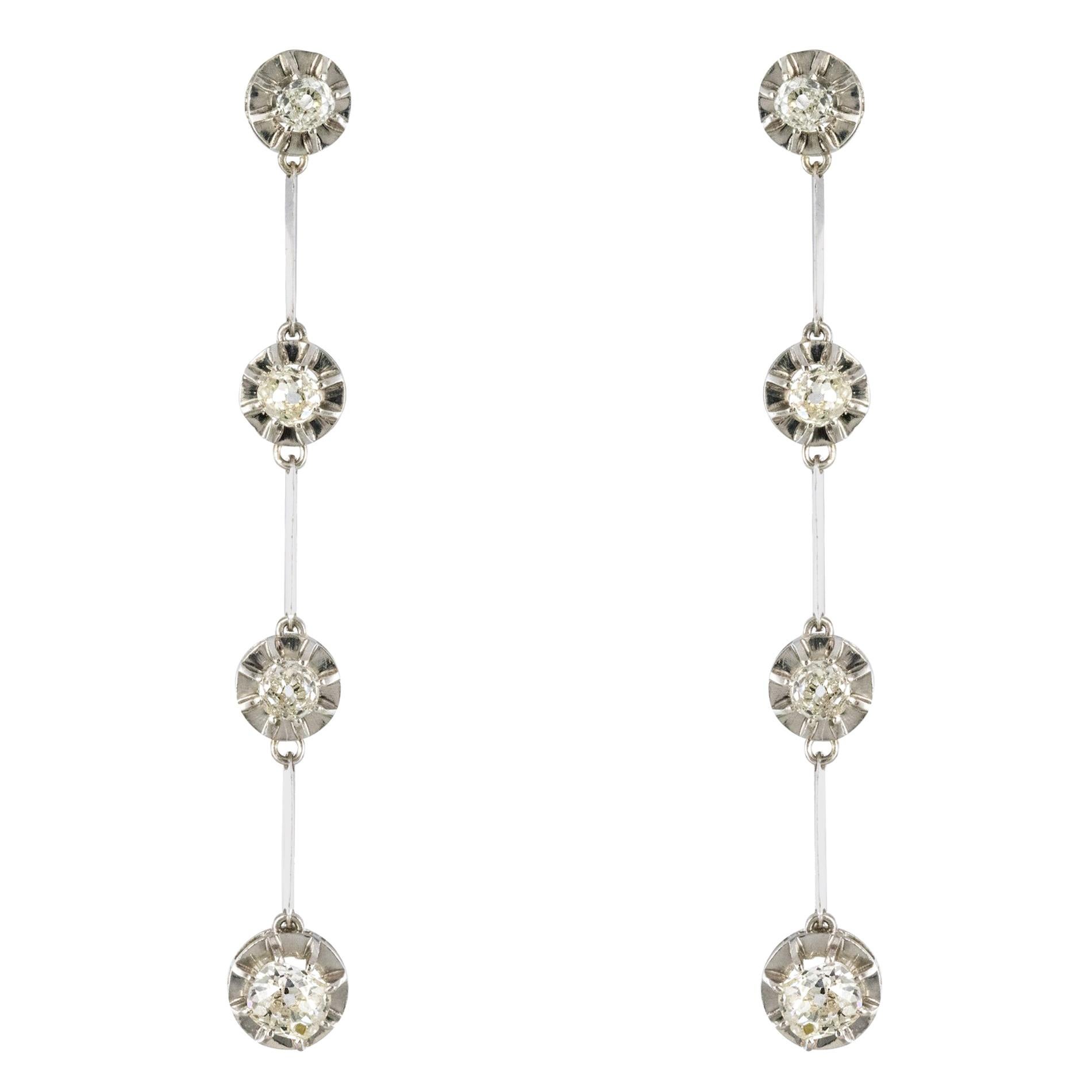 1920s Art Deco Platinum 18 Karat White Gold Diamond Dangle Earrings