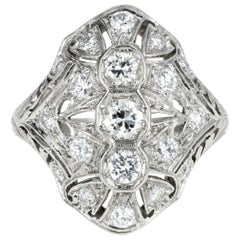 Vintage Art Deco Platinum .60 Carat Diamond Shield Ring