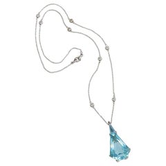 Platinum and Gold Necklace with Aquamarine and Diamonds