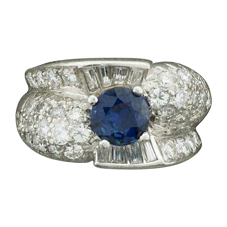 1950s Sapphire and Diamond Ring in Platinum "To Alice from Paul with Love" For Sale