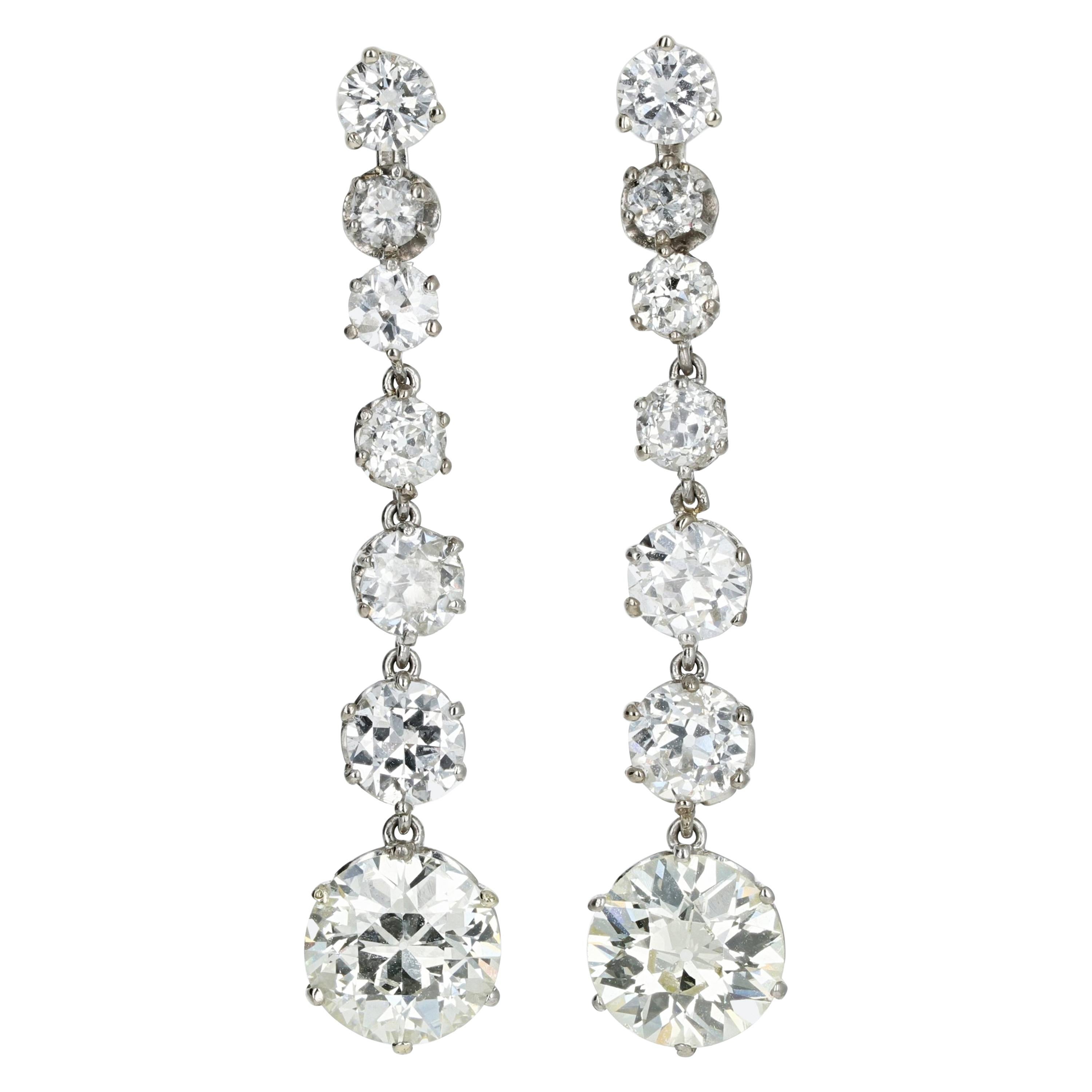 Edwardian Platinum 7.86 Carat Diamond Earring Jackets