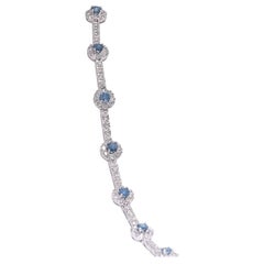 2.63 Carat TW Blue and White Diamond Cluster and Line Bracelet . 10K White Gold 