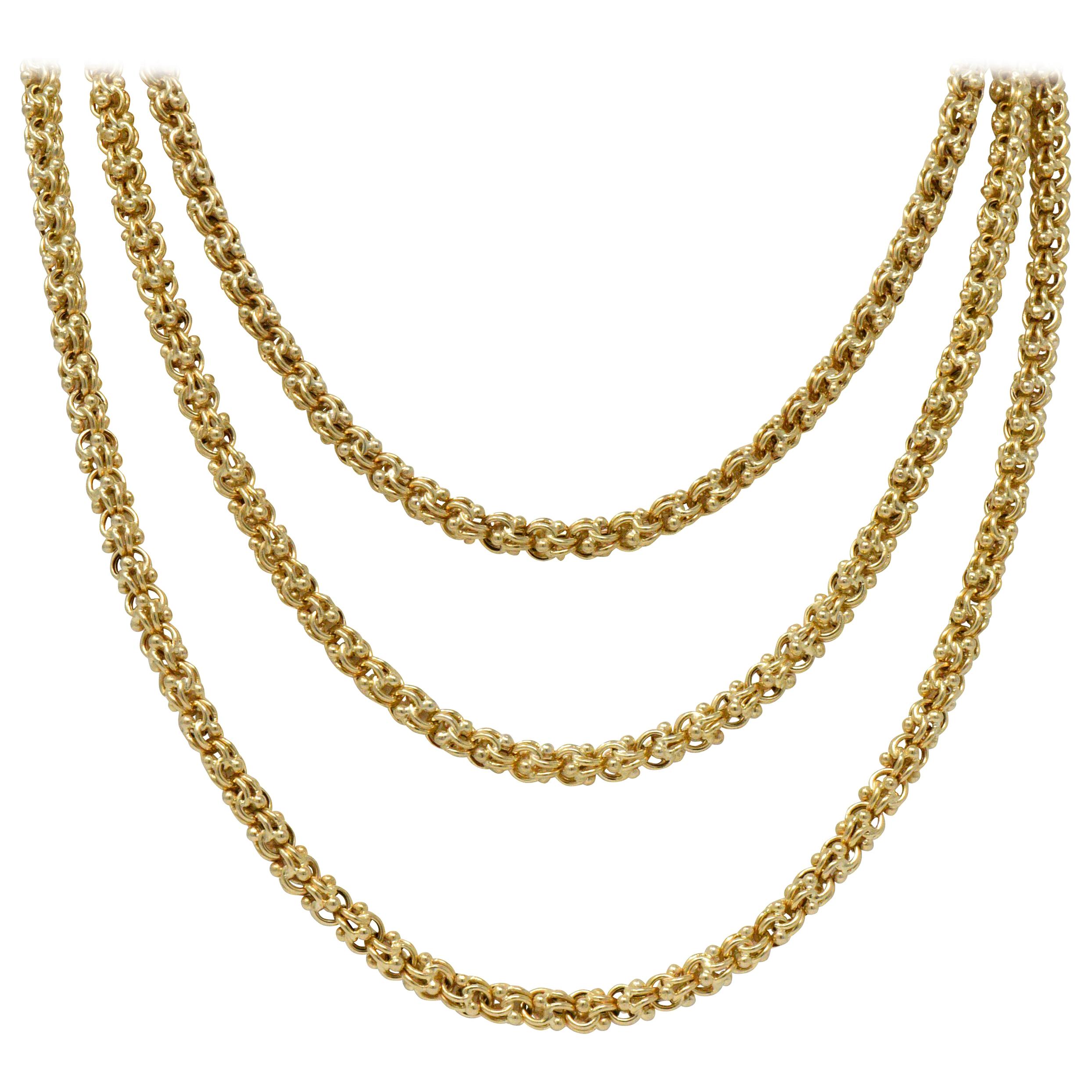 Victorian 15 Karat Gold Long Chain Necklace