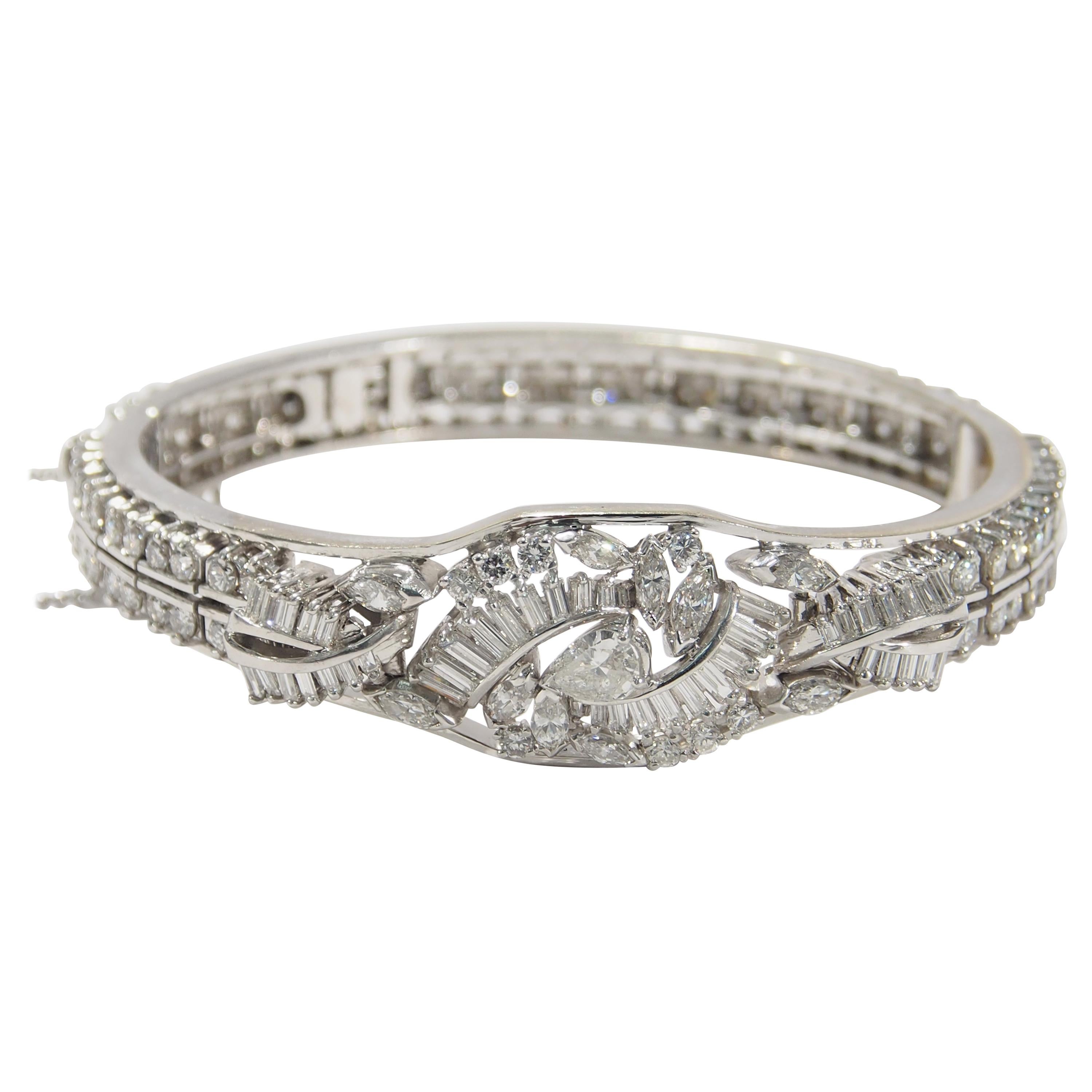 Platinum Diamond Bangle 8.40 Carat Flower Motif