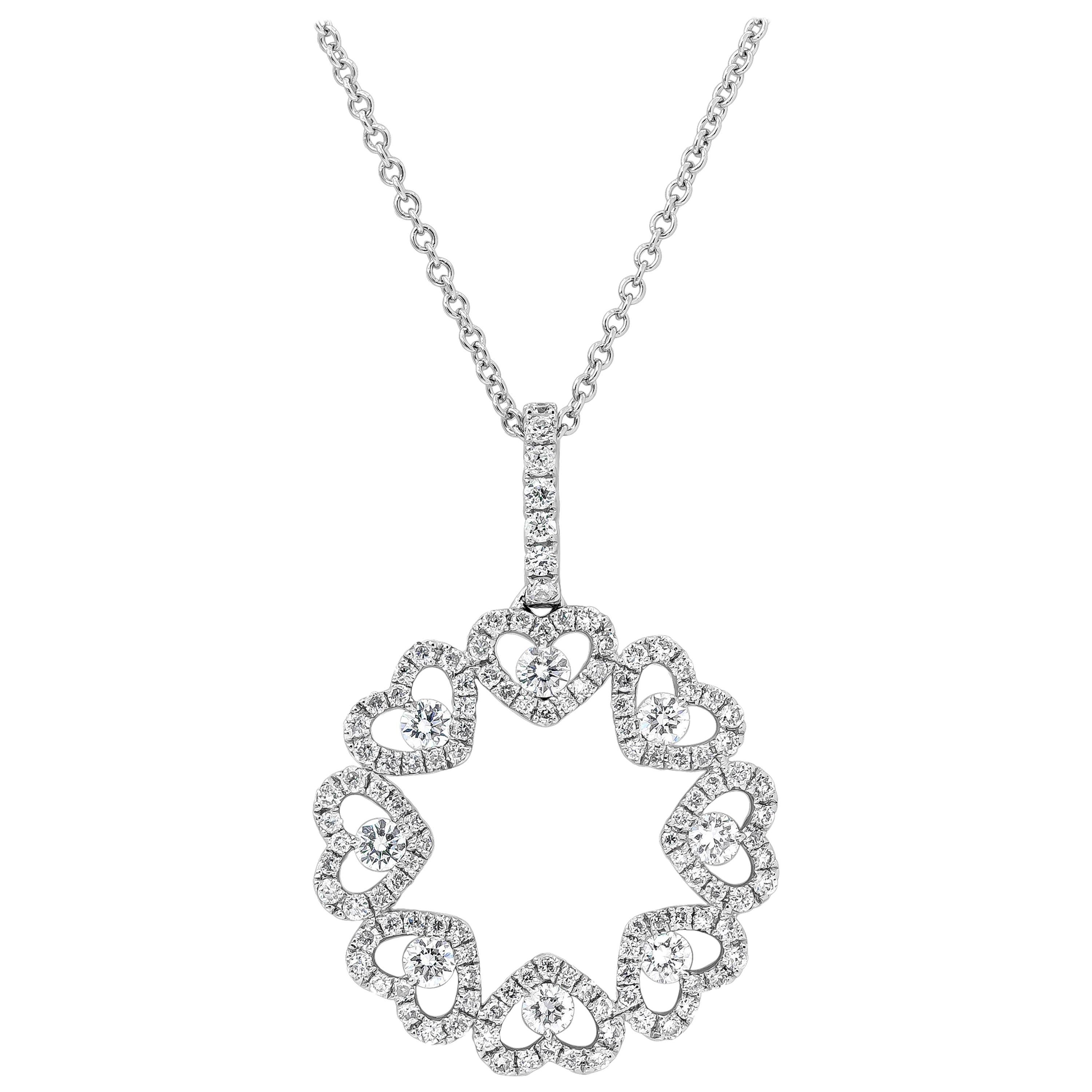 0.73 Carats Total Brilliant Round Diamond Open-Work Heart Shape Pendant Necklace For Sale