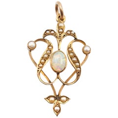 Victorian Opal Seed Pearl Gold Pendant