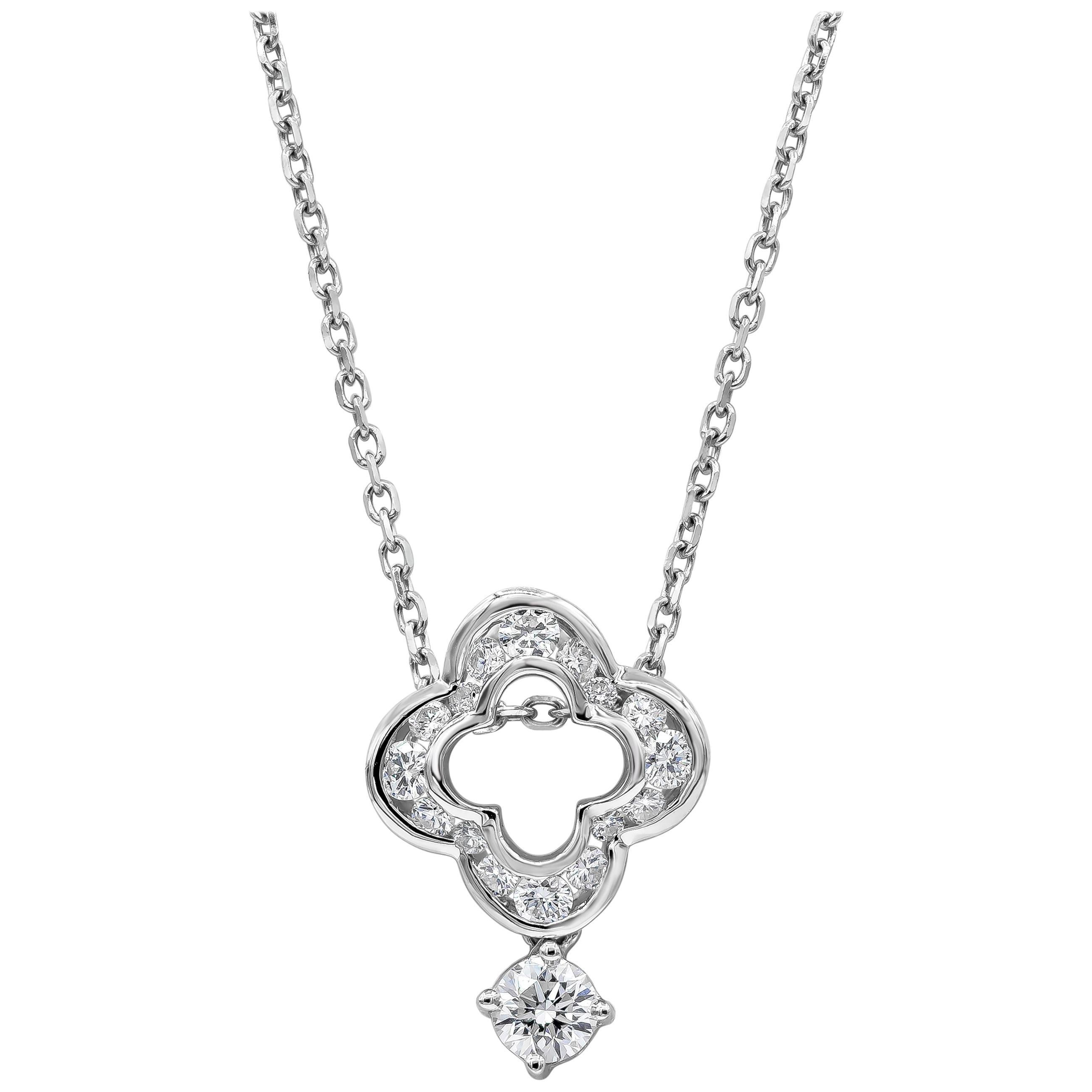  Roman Malakov 0.57 Carats Total Brilliant Round Diamond Clover Pendant Necklace For Sale