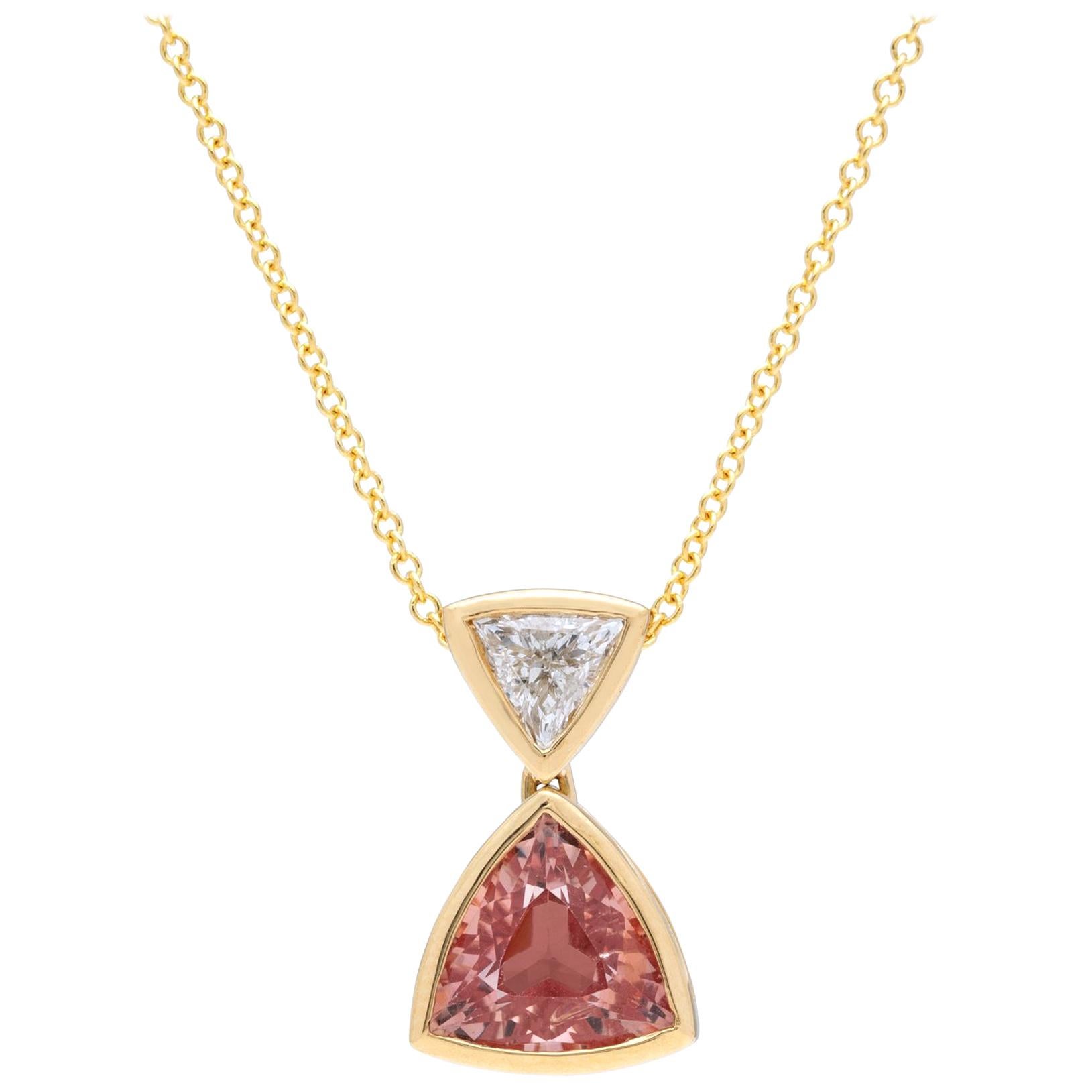 GIA No Heat 1.70 Carat Pinkish Orange Sapphire Diamond Necklace
