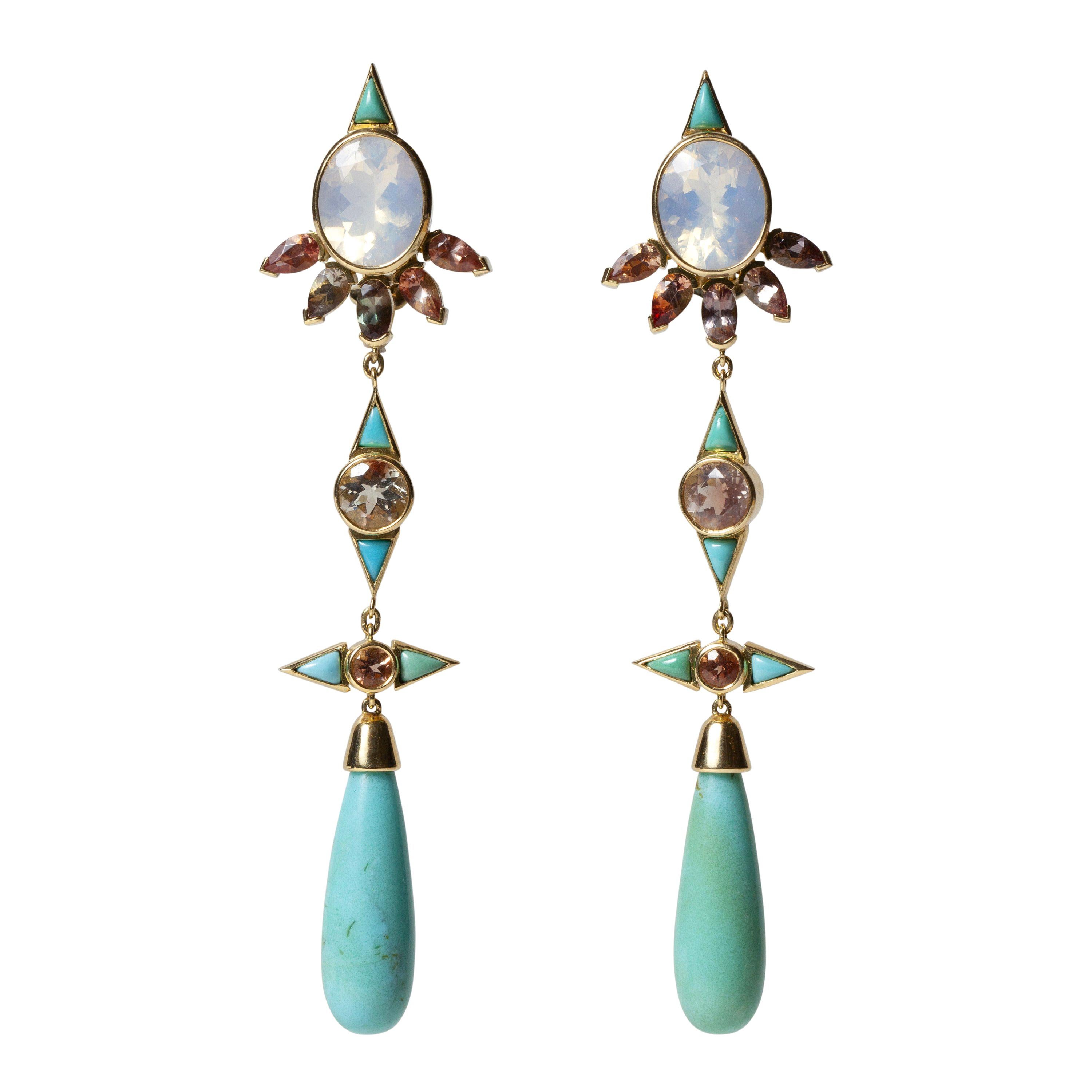 Mociun Opal, Sunstone and Turquoise Earrings For Sale