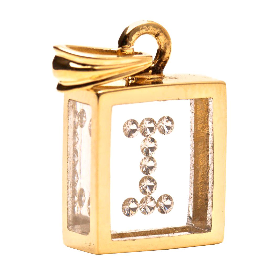 Incogem Floating Diamond Pendant: 14k Yellow Gold (Letter I) For Sale
