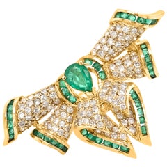 18 Karat Gold Emerald Diamond Bow Tie Pendant/Brooch