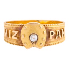 Antiker viktorianischer Mizpa-Ring mit Hufeisen und Diamant