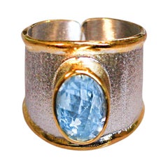 Yianni Creations 4.20 Carat Sky Blue Topaz in Fine Silver and 24 Karat Gold Ring