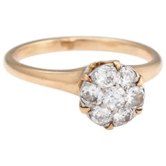 Vintage Diamond Cluster Ring 14 Karat Gold Stacking Tulip Mount Estate Jewelry