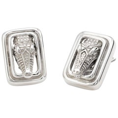 Vintage Barry Kieselstein Cord Alligator Earrings Sterling Silver Square Clip