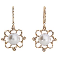 Autore Gold White Diamond South Sea Pearl Drop Earrings