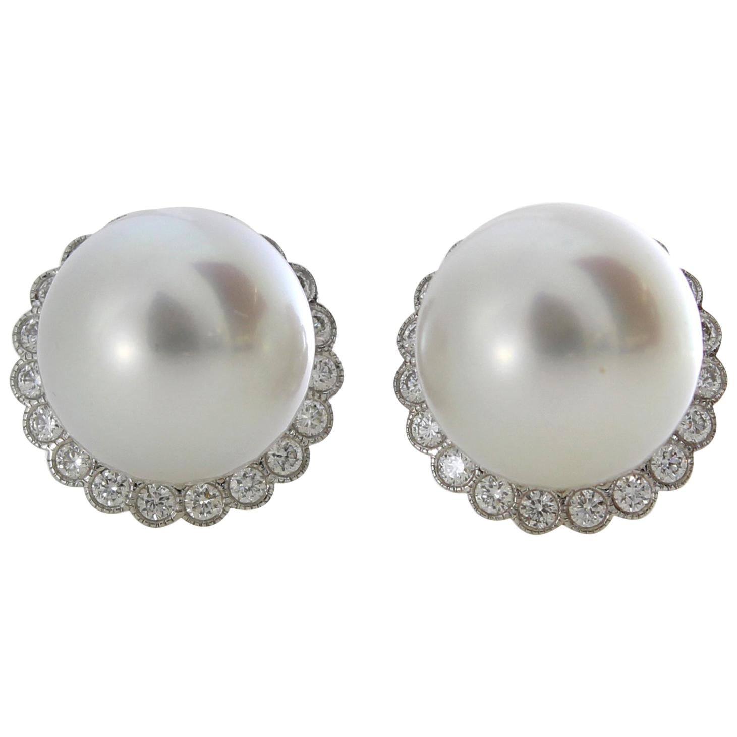 Autore 18 Karat Gold Diamond South Sea Pearl Earrings