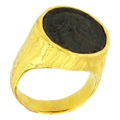 Sacchi Ancient Roman Coin Ring 18 Karat Yellow Gold Monete Signet Ring