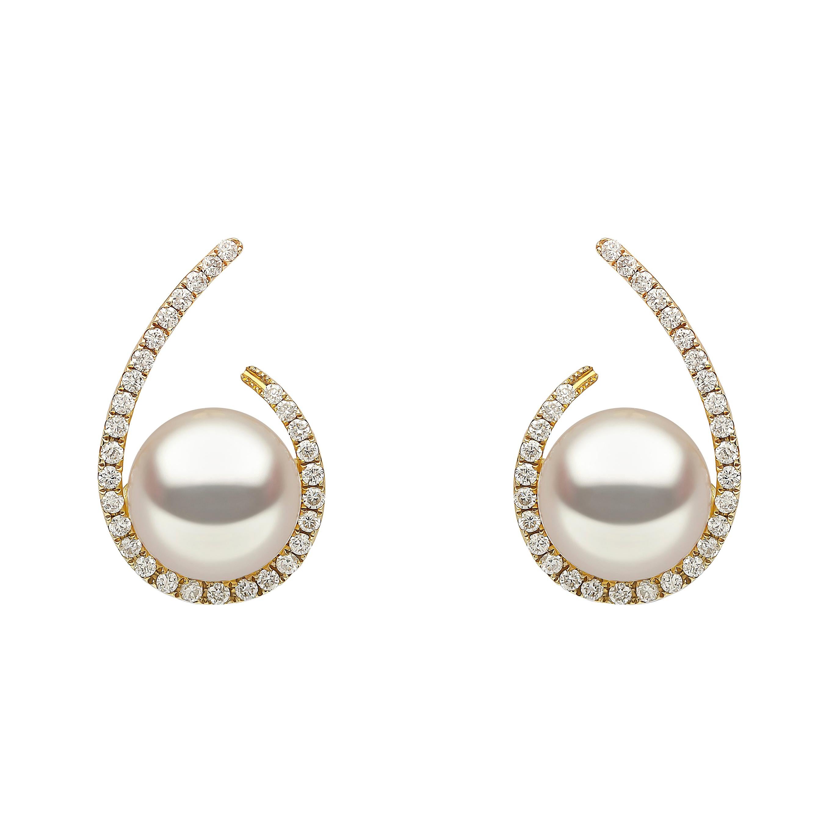 Yoko London Freshwater Pearl and Diamond Earrings Set in 18 Karat Yellow Gold