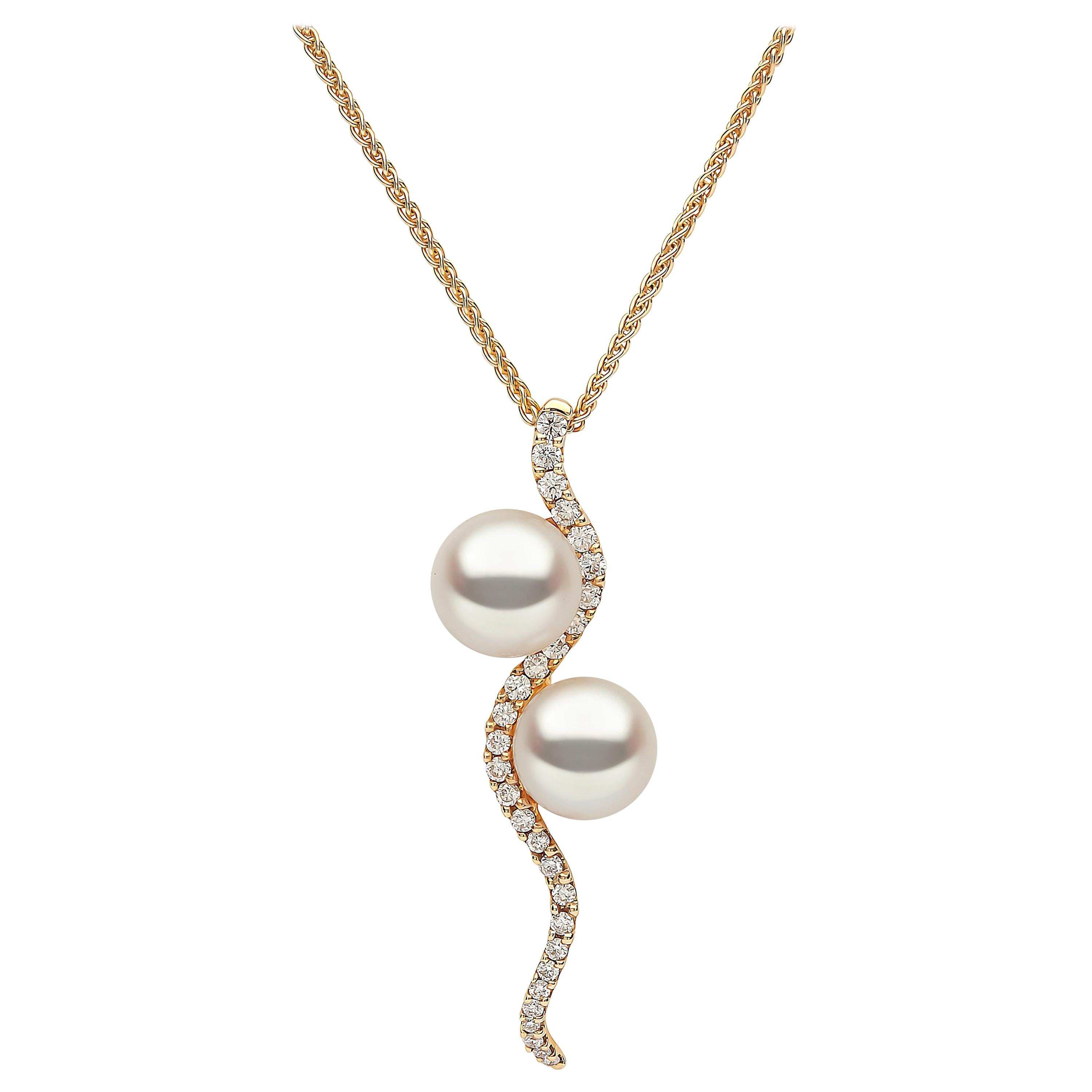 Yoko London Freshwater Pearl and Diamond Pendant, Set in 18 Karat Yellow Gold For Sale