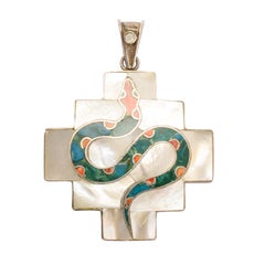 1960s French Mother of Pearl Serpent Pendant Necklace