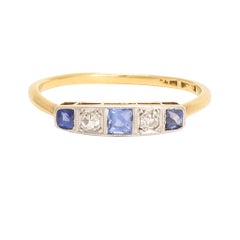 Art Deco Sapphire Diamond 5-Stone Band Ring