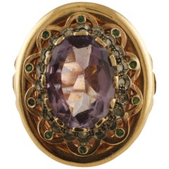 Amethyst, Emeralds, Diamonds, 9 Karat Rose Gold and Silver Retro Ring