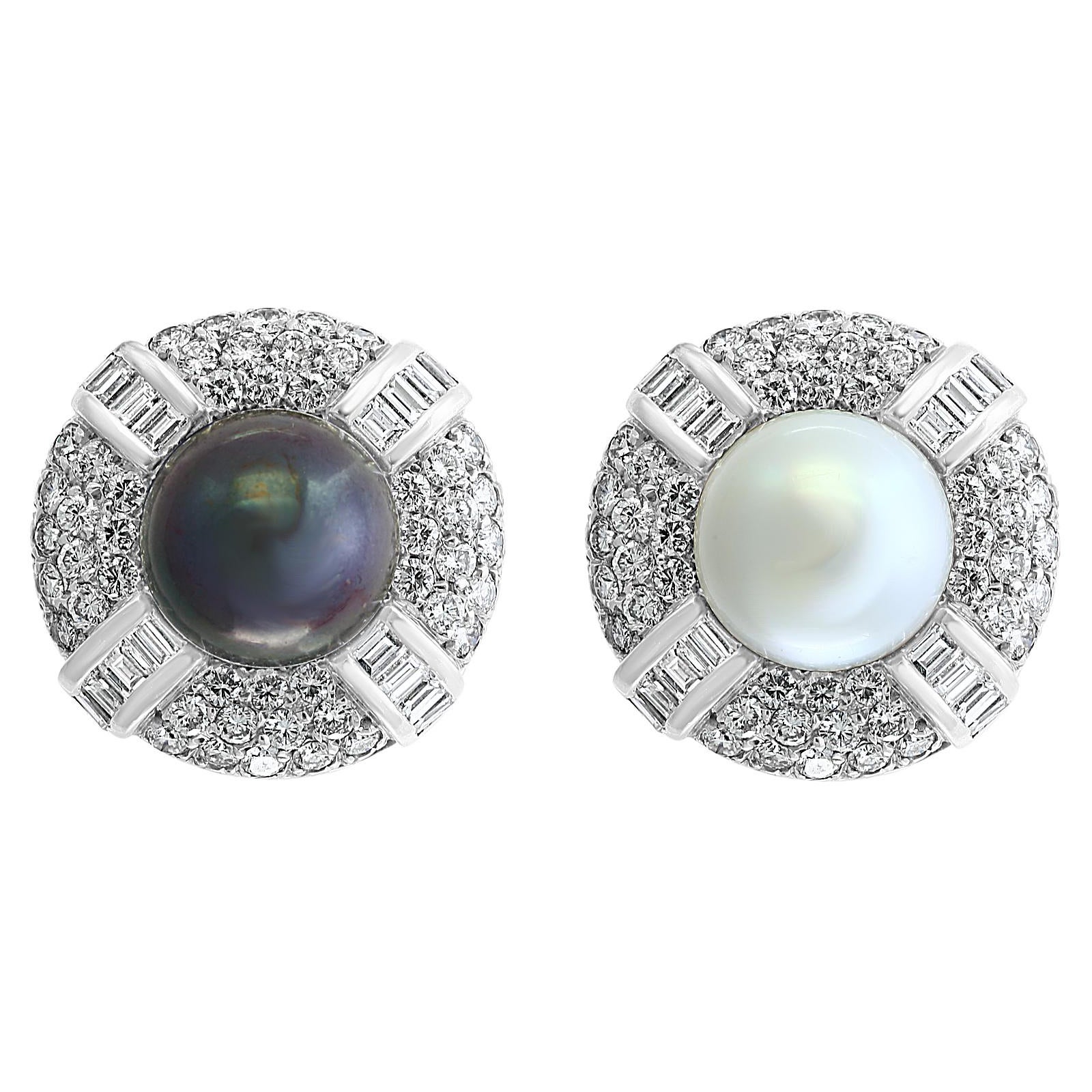 South Sea Pearl Day & Night with 12 Carat Diamond Cocktail Earrings 18 K Gold For Sale