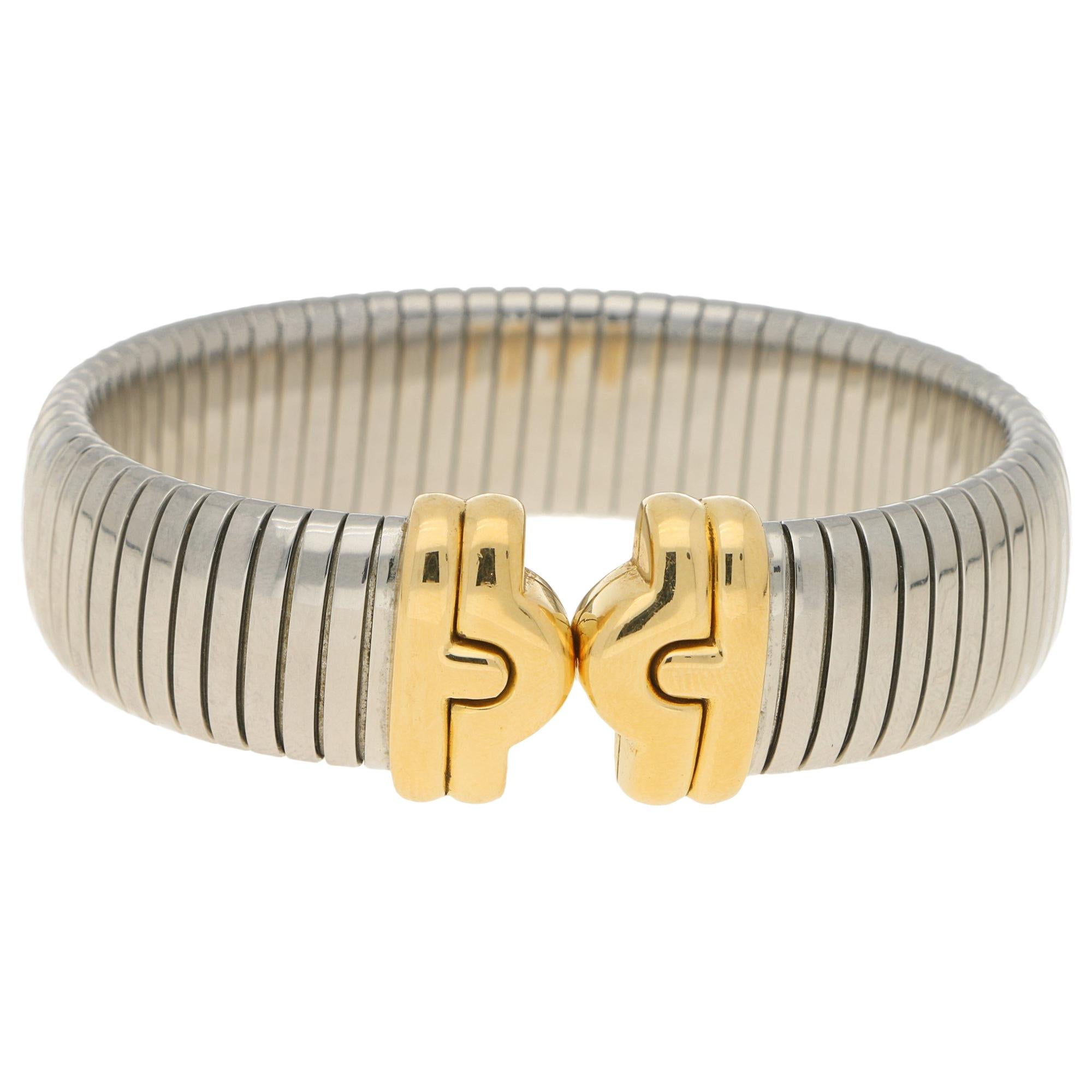 Vintage Parentesi Bangle in Yellow Gold and Stainless Steel