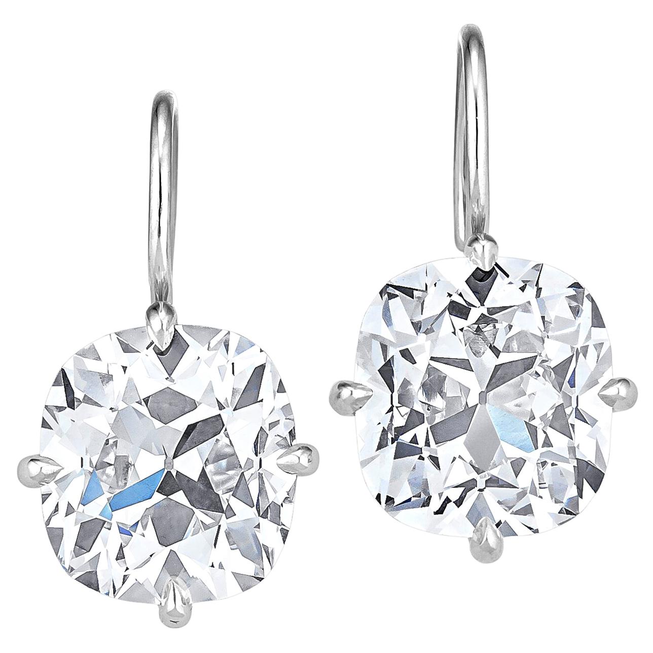 7.13 Carat Cushion Brilliant Diamond Platinum Drop Earrings at 1stDibs