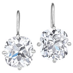 7.13 Carat Cushion Brilliant Diamond Platinum Drop Earrings