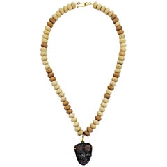 Pre-Columbian Carved Stone Pendant on Roman Stone Beaded Necklace