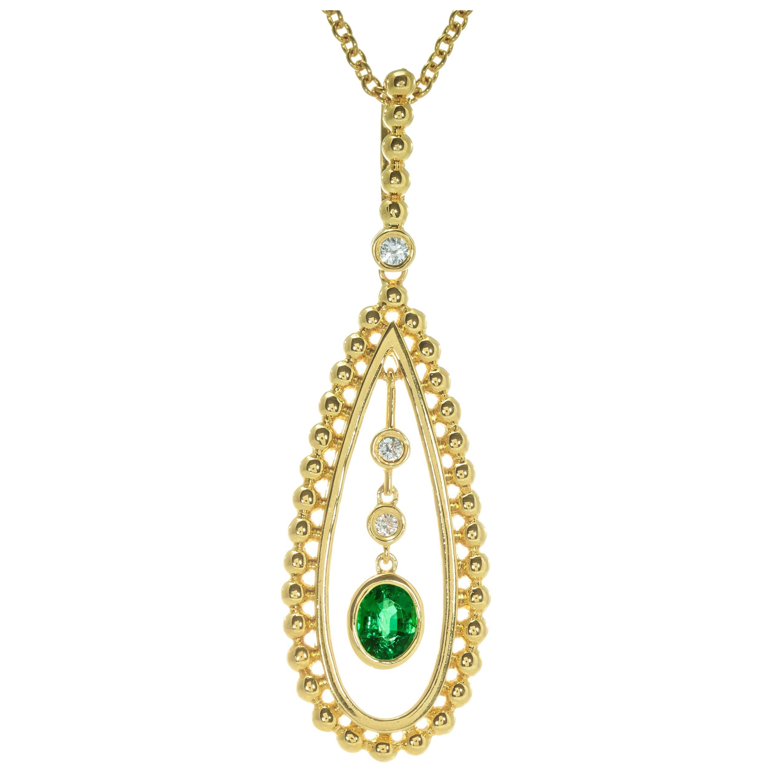 Peter Suchy GIA Certified .30 Carat Emerald Diamond Yellow Gold Pendant For Sale
