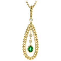 Peter Suchy GIA Certified .30 Carat Emerald Diamond Yellow Gold Pendant