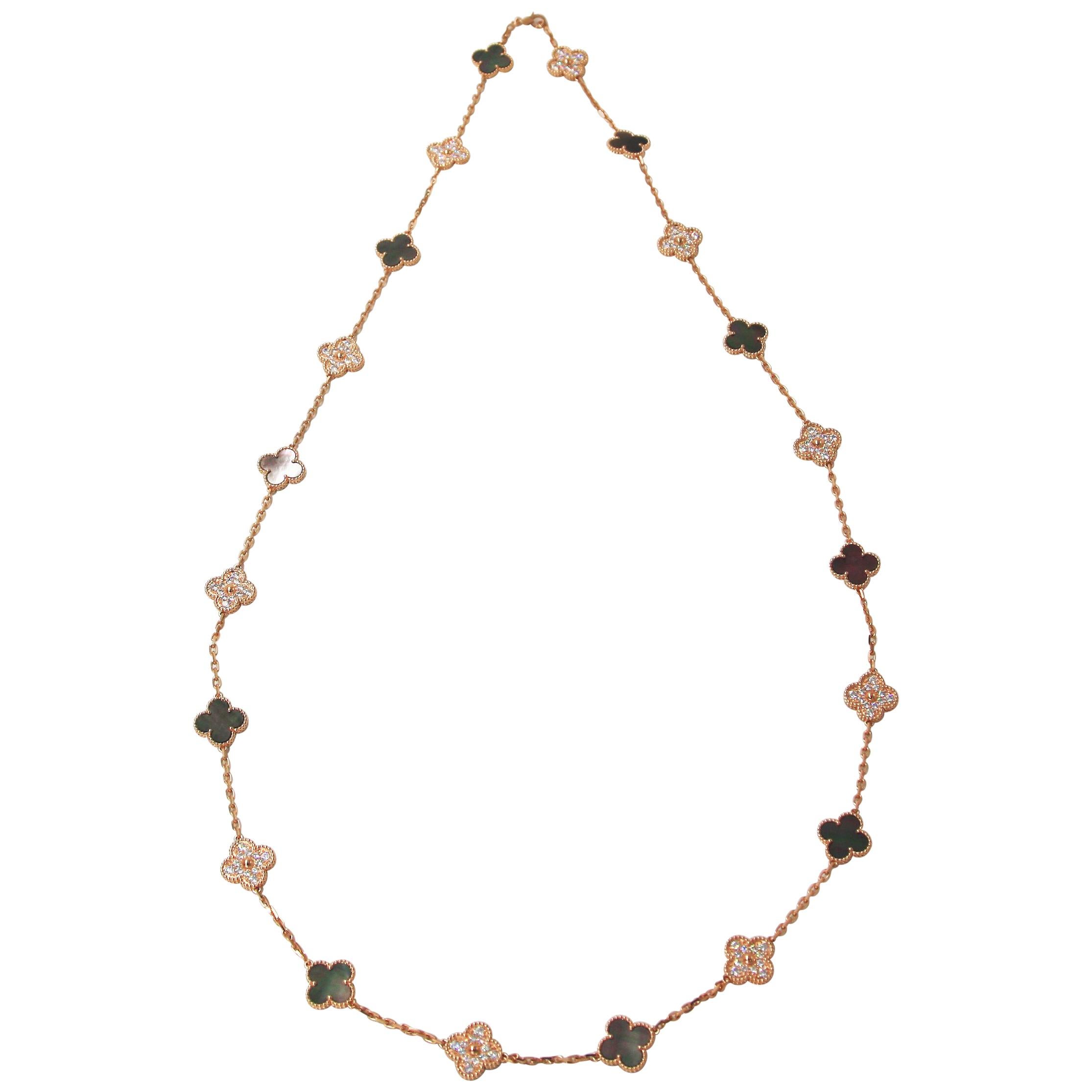 Van Cleef & Arpels 50th Anniversary Vintage Alhambra diamond Necklace For Sale