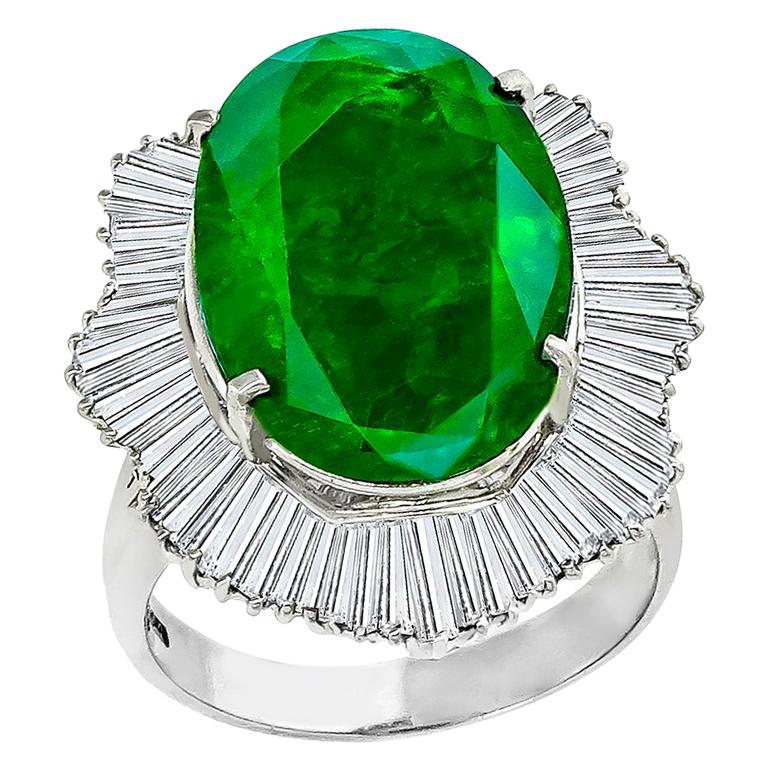 GIA 11.89 Carat Oval Cut Zambian Emerald Diamond Platinum Ballerina Ring