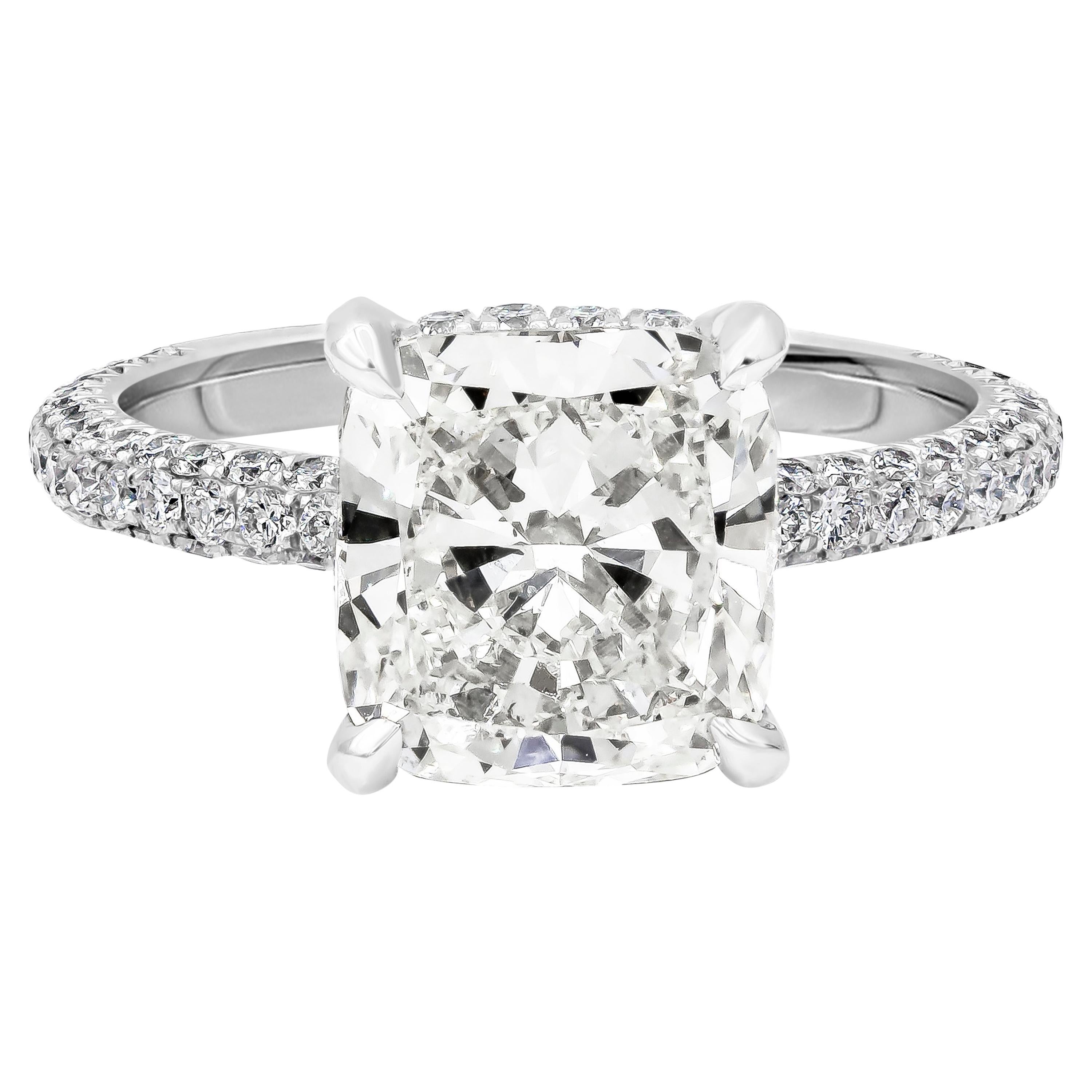 GIA Certified Cushion Cut Diamond Micro-Pave Engagement Ring
