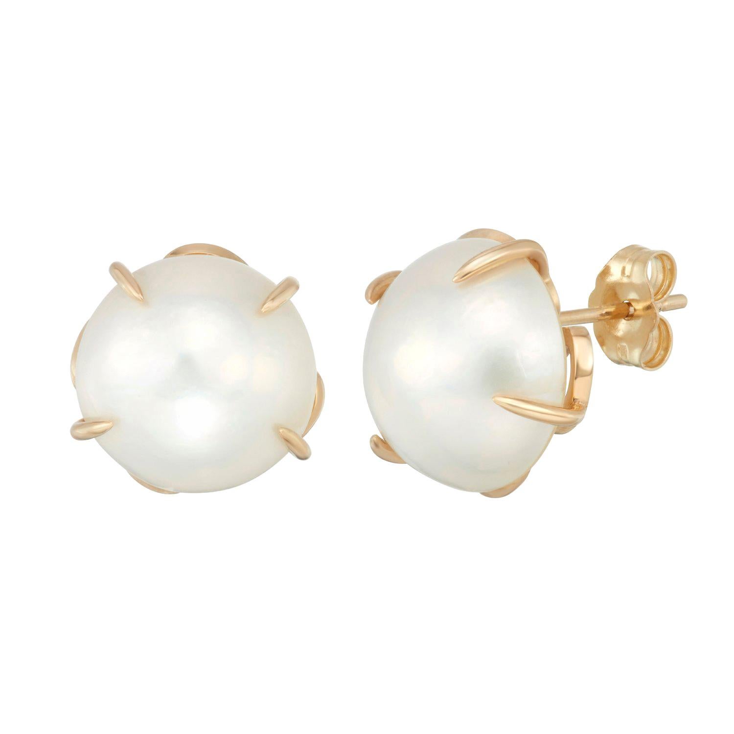 14 Karat Yellow Gold Cultured Mabe Pearl Stud Earrings