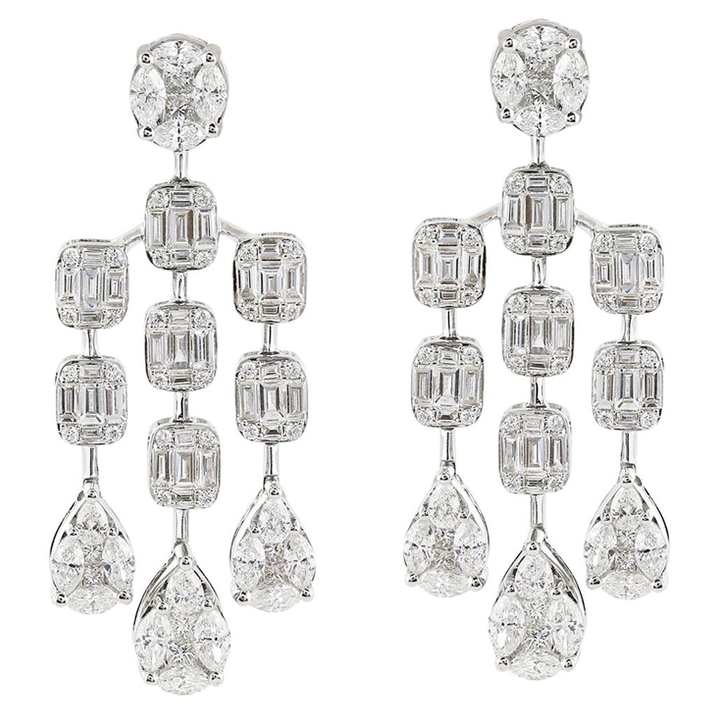 3.45 Carat Diamond Chandelier Earrings '18 Karat White Gold' For Sale