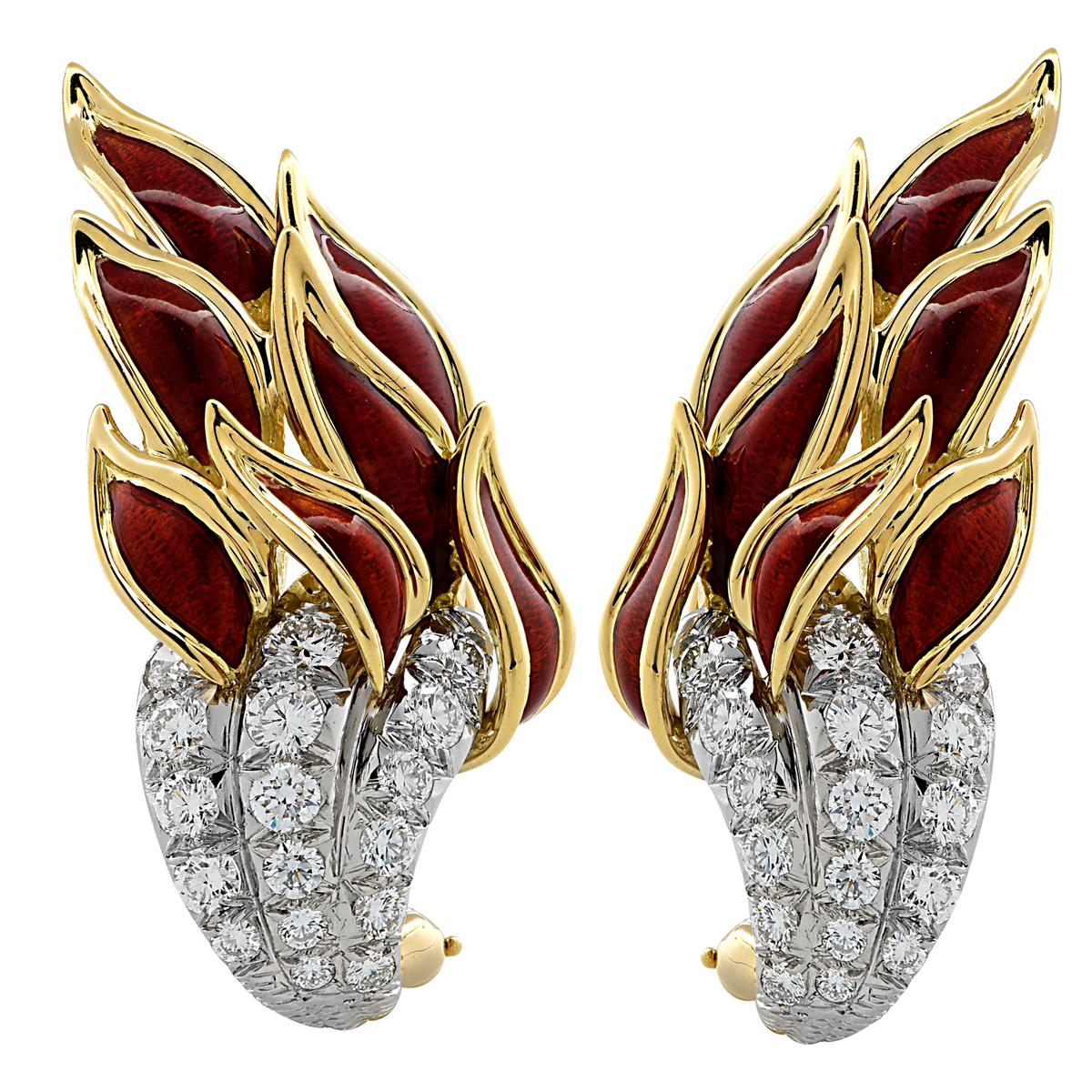 Tiffany & Co. Schlumberger Enamel Flame Earrings