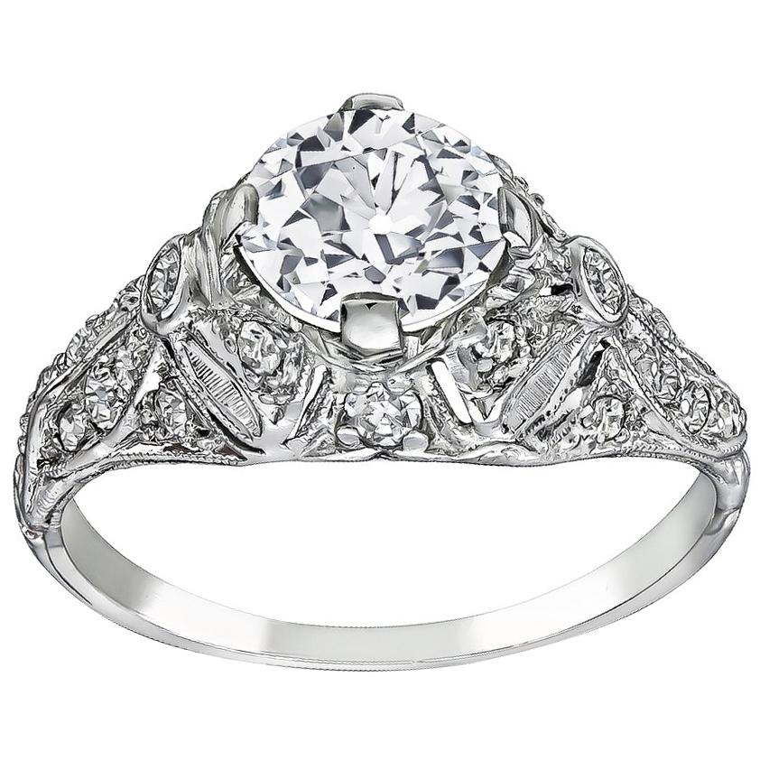 Art Deco GIA 1.12 Carat Diamond Platinum Engagement Ring