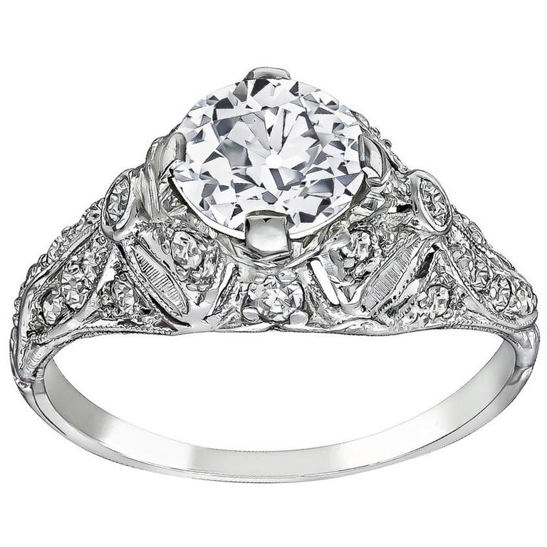 Art Deco GIA 1.12 Carat Diamond Platinum Engagement Ring For Sale at ...