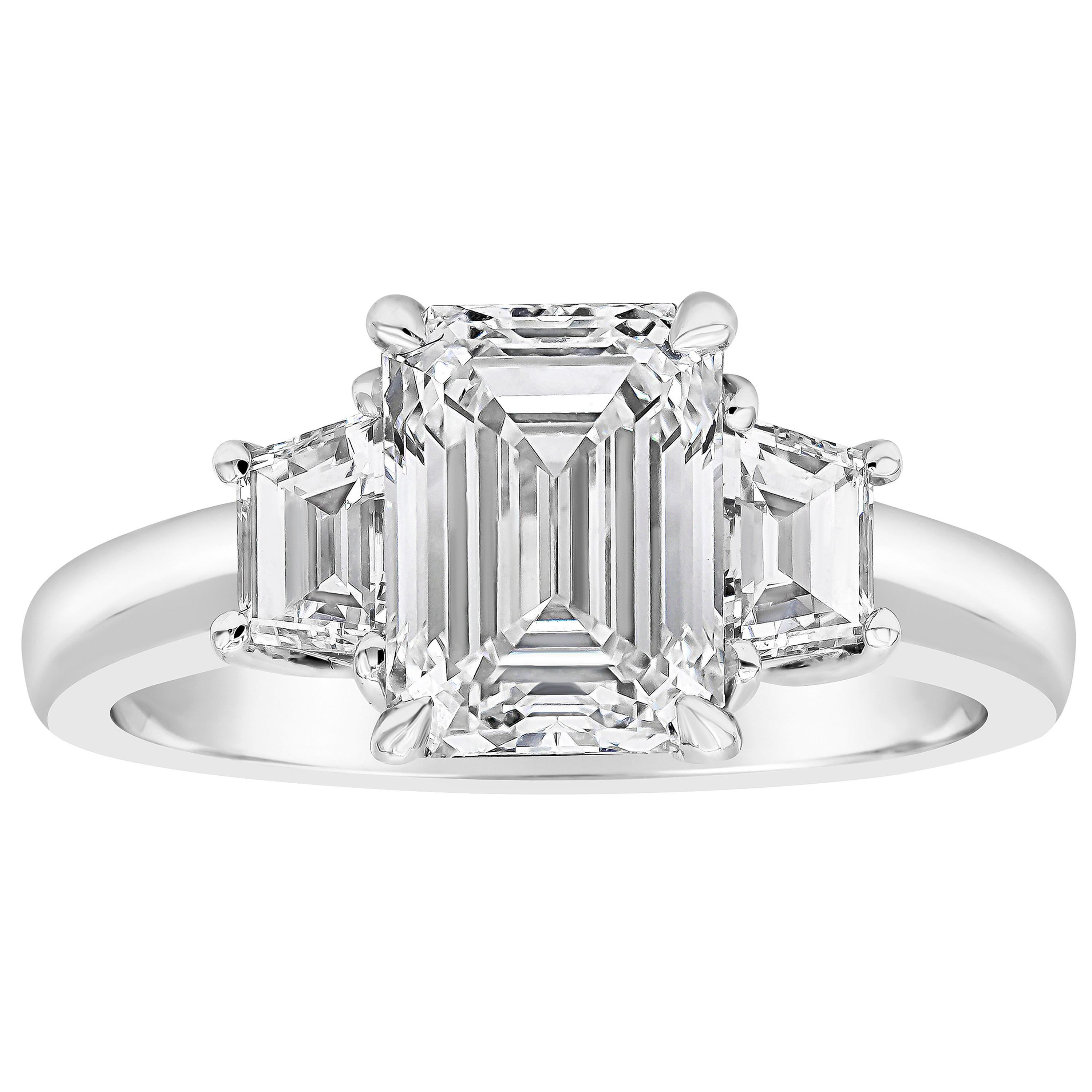 Roman Malakov, GIA Certified Emerald Cut Diamond Three-Stone Engagement Ring