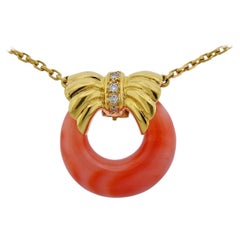 Van Cleef & Arpels Diamond Coral Gold Pendant Necklace
