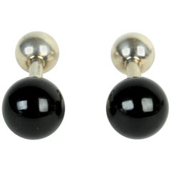 Classic Sterling Silver and Black Onyx Barbell Cufflinks by Tiffany & Co.