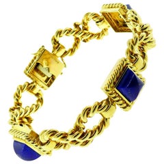 Vintage Bvlgari 18 Karat Yellow Gold Braided Lapis Bracelet