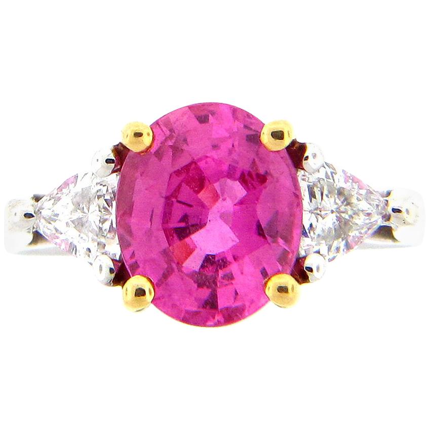 2.56 Carat Oval Hot Pink Sapphire and Diamond Platinum Cocktail Ring