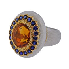 Vintage Buccellati Citrine Sapphire Gold Ring