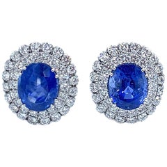 David Webb Boucles d'oreilles en diamants et saphir de Ceylan de 26,58 carats, certifié sans chaleur